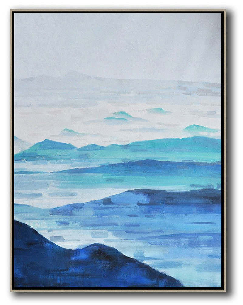 Large Abstract Art,Oversized Abstract Landscape Painting,Acrylic Painting On Canvas,Grey,White,Dark Blue,Blue.etc